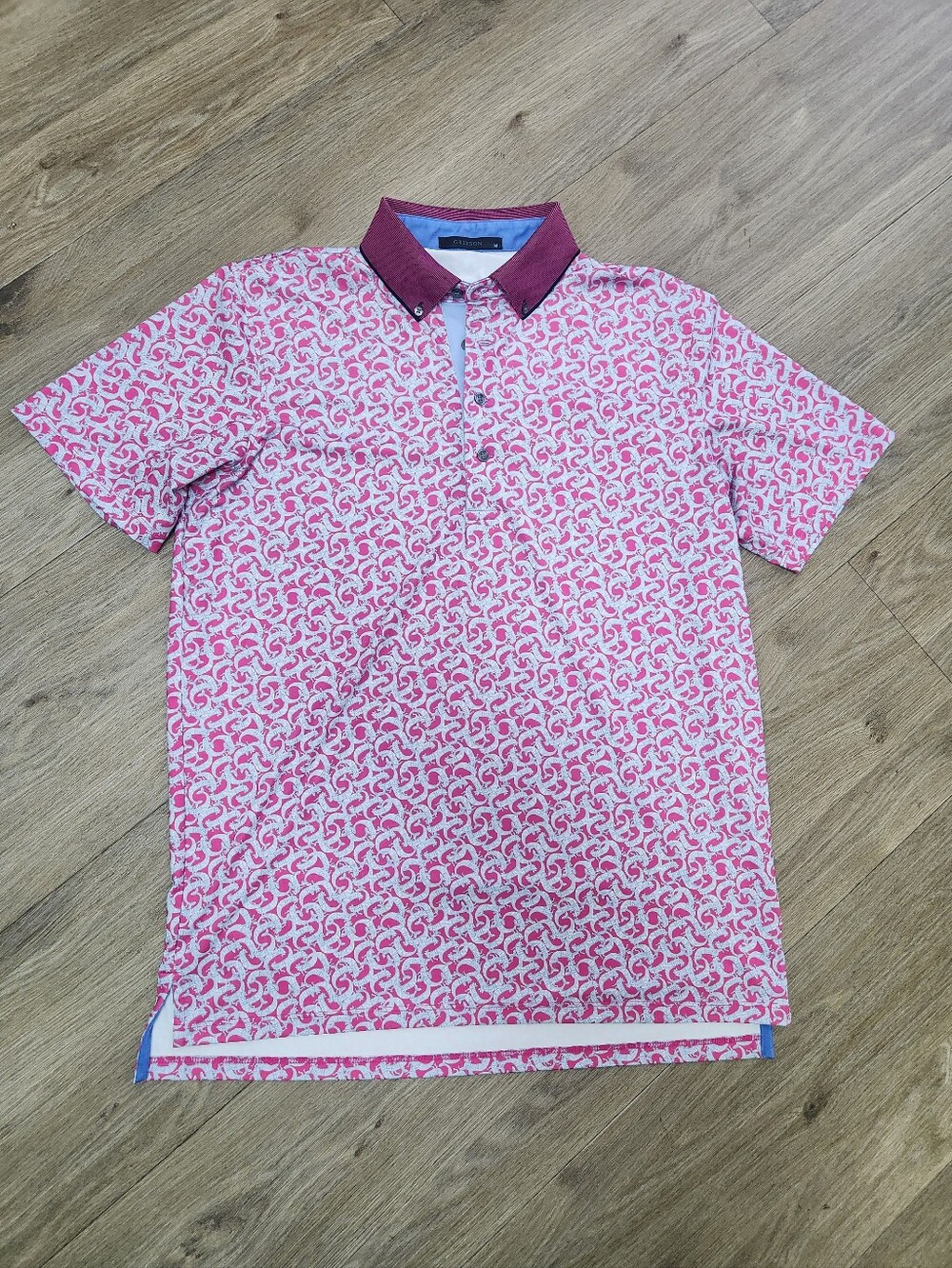 Greyson Clothiers Printed Performance Golf Polo Shirt Pink Pattern Size M